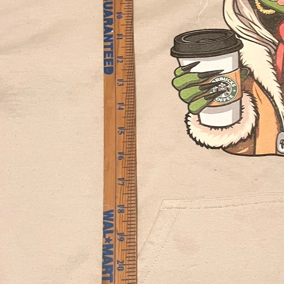Gildan Girly Grinch Starbucks Carhartt Hoodie Sweatshirt Tan 2XL Christmas - Picture 6 of 7